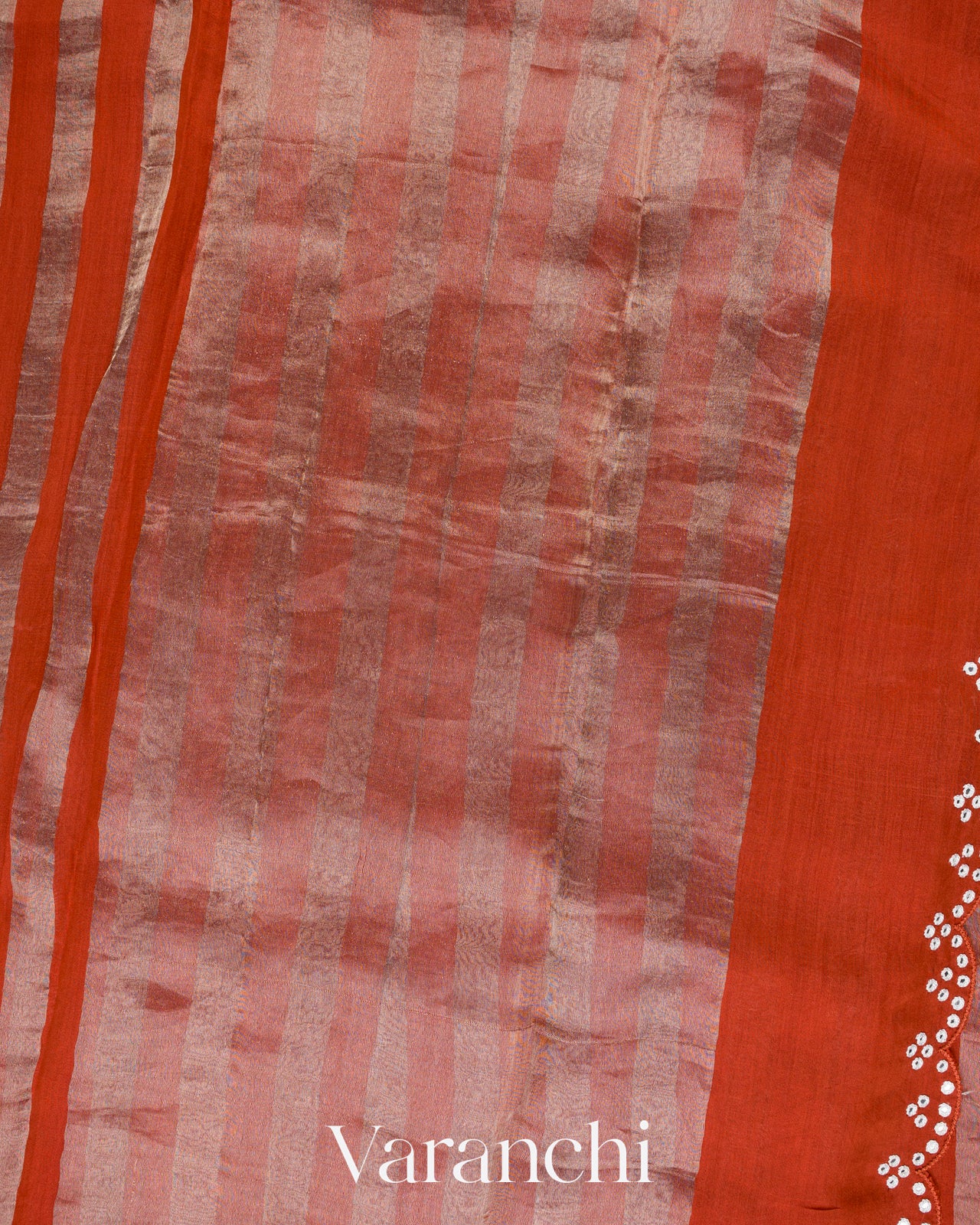 Rust Orange Tissue Striped Pure Katan Silk Saree