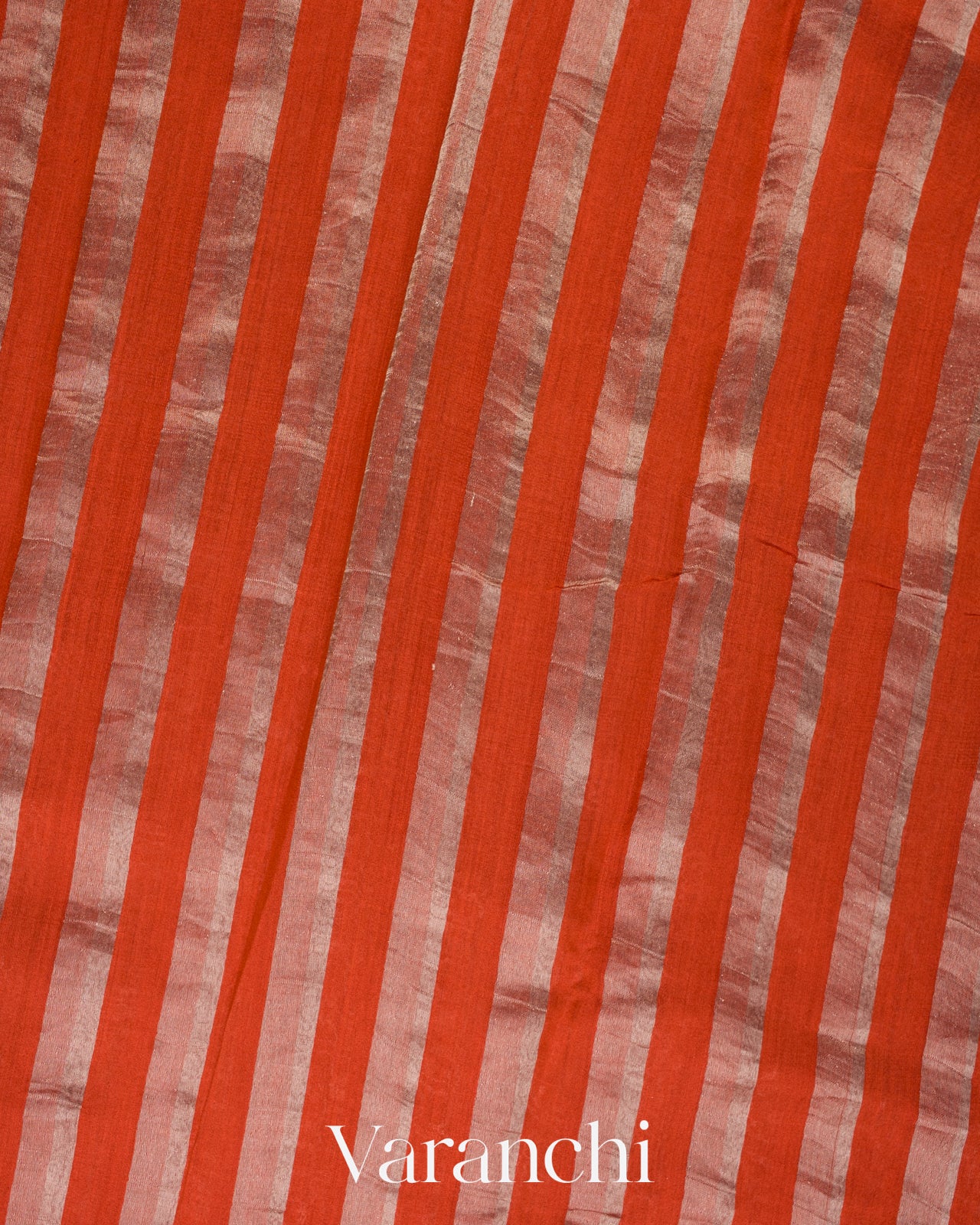 Rust Orange Tissue Striped Pure Katan Silk Saree