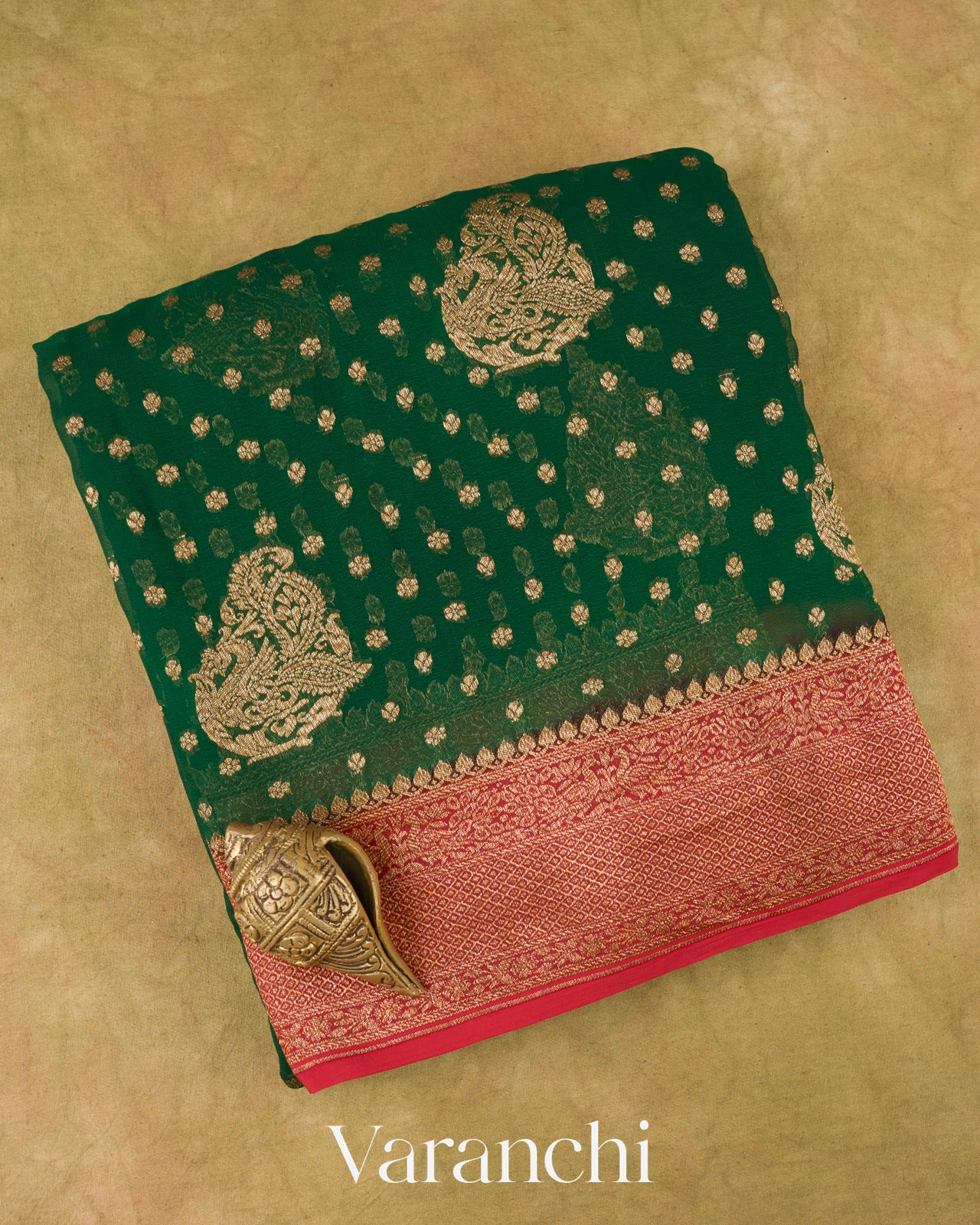 Bottle Green Pure Khaddi Georgette Silk Saree