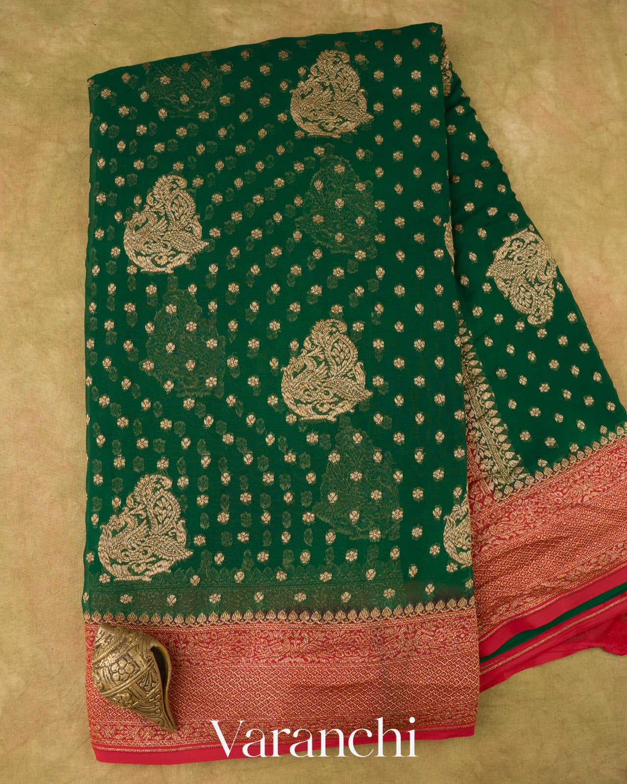 Bottle Green Pure Khaddi Georgette Silk Saree