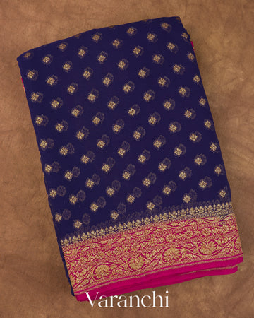 Ink Blue Pure Khaddi Georgette Silk Saree 