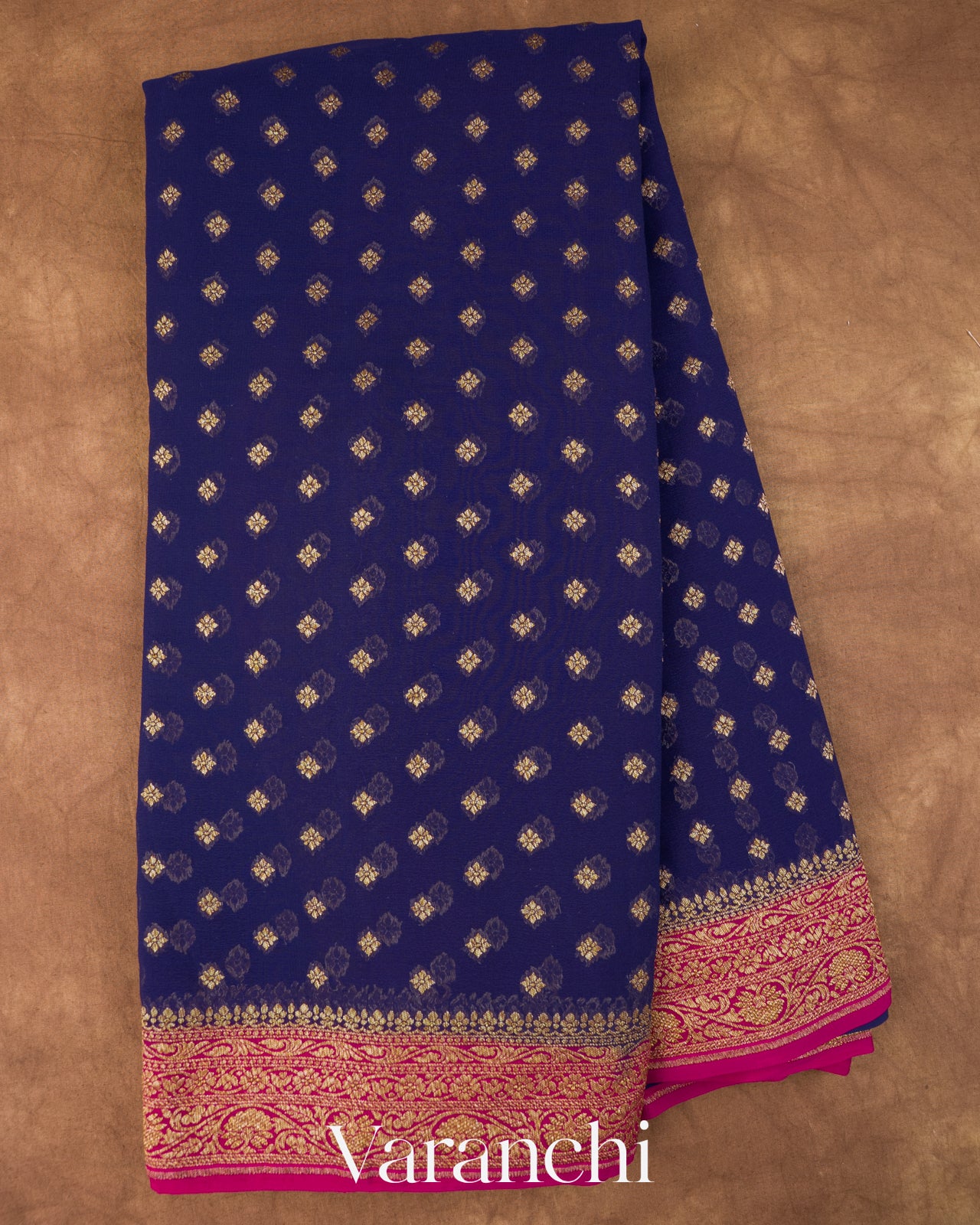 Ink Blue Pure Khaddi Georgette Silk Saree 