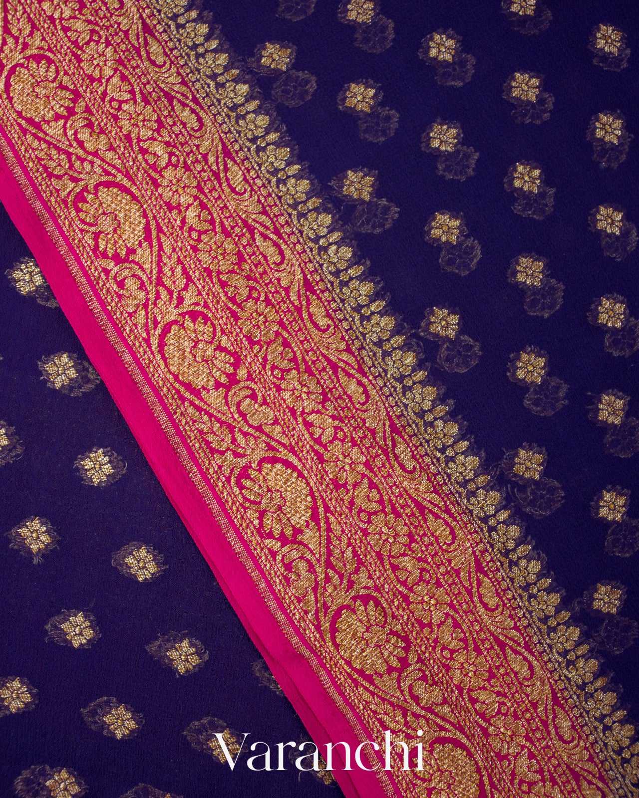 Ink Blue Pure Khaddi Georgette Silk Saree 