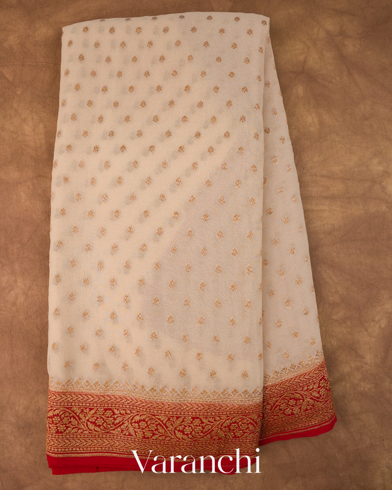 Ivory Pure Khaddi Georgette Silk Saree 