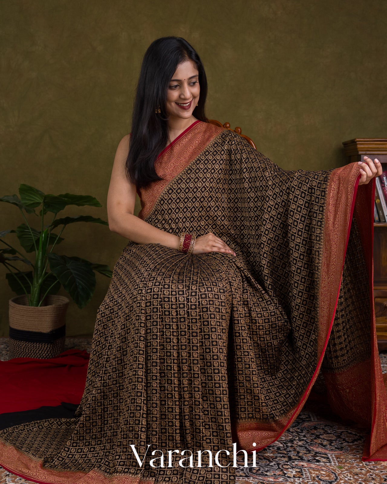 Black Pure Khaddi Georgette Silk Saree