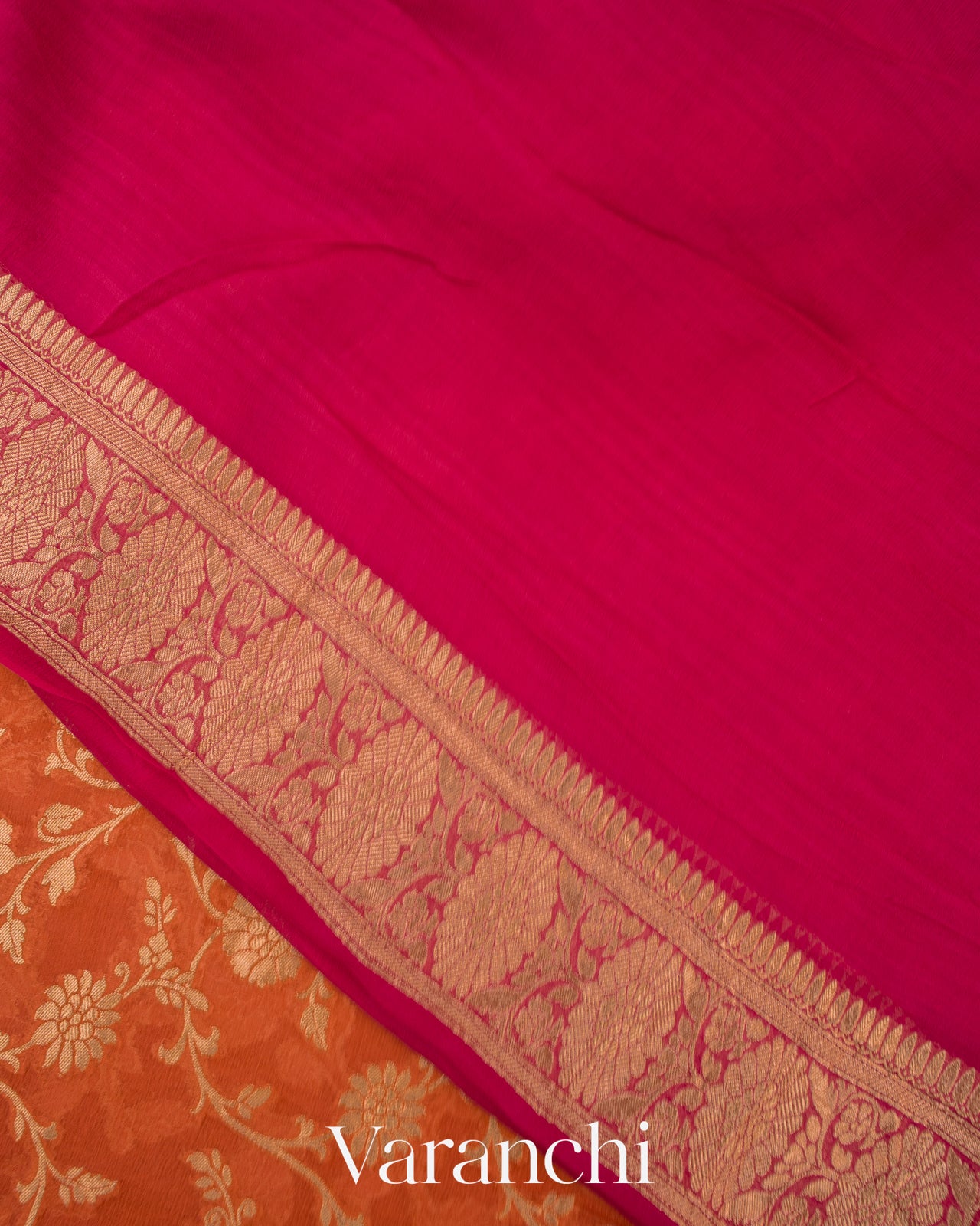 Sunset Orange Pure Khaddi Georgette Silk Saree