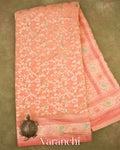 Peach Coral Pure Khaddi Georgette Silk Saree