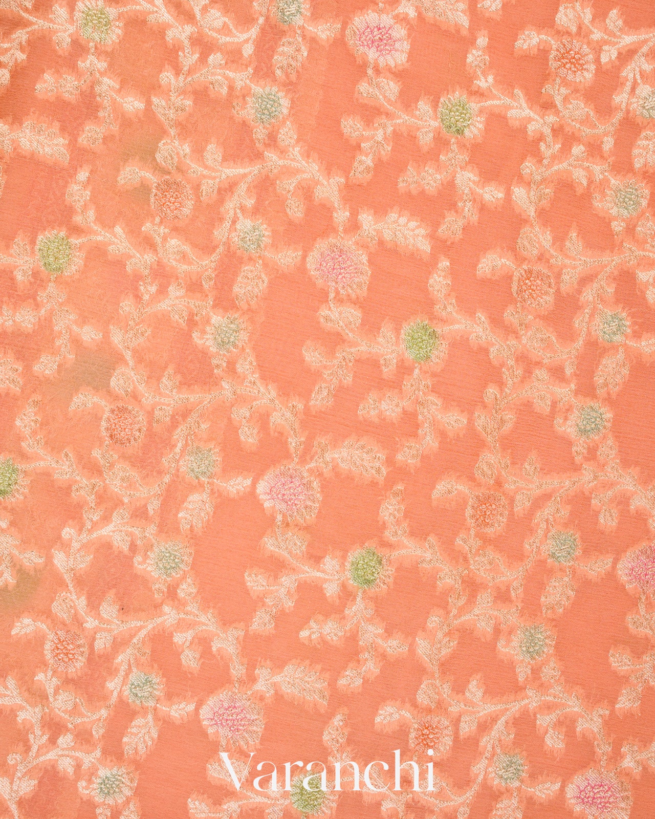 Peach Coral Pure Khaddi Georgette Silk Saree