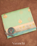 Aqua green Pure Kora Silk Handloom Saree