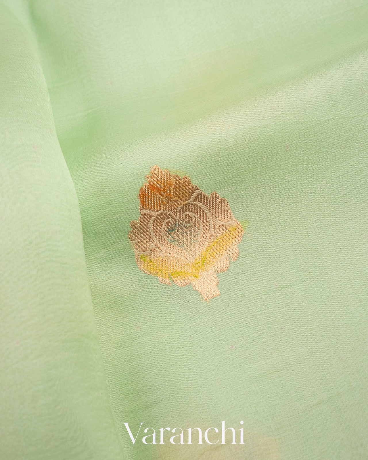 Aqua green Pure Kora Silk Handloom Saree