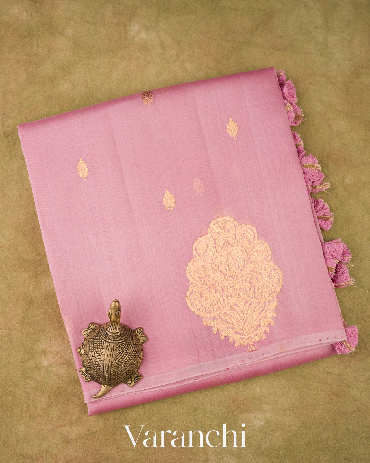 Dusty Rose Pink Borderless Pure Kora Silk Handloom Saree