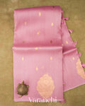 Dusty Rose Pink Borderless Pure Kora Silk Handloom Saree