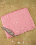 Blush Pink Floral Applique Pure Kora Silk Saree