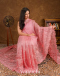 Blush Pink Floral Applique Pure Kora Silk Saree