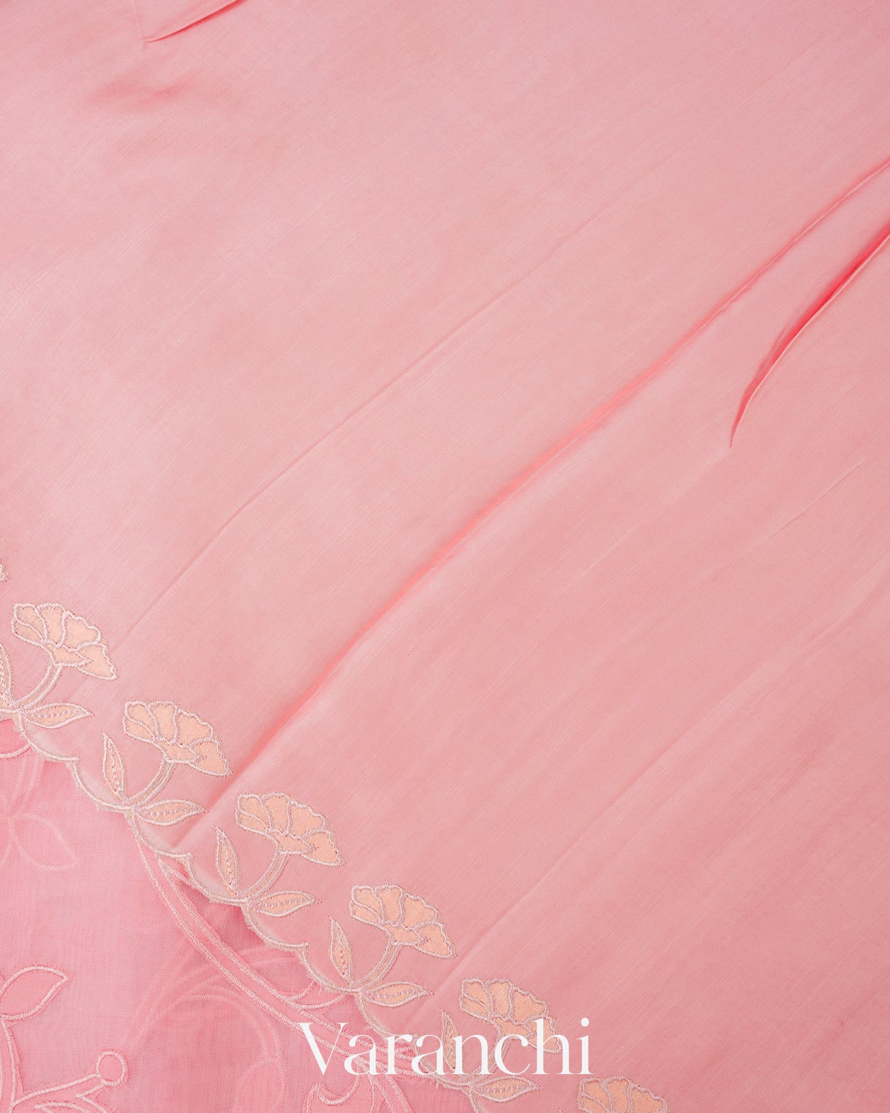 Blush Pink Floral Applique Pure Kora Silk Saree
