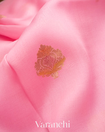 Baby Pink Pure Kora Silk Handloom Saree