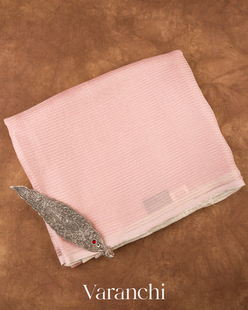 Soft Baby Pink Striped Pure Kora Silk Saree
