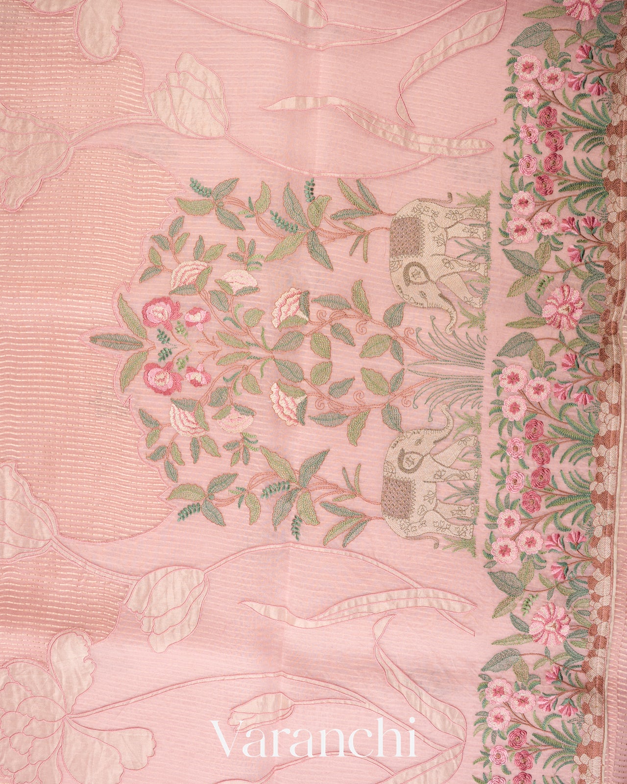 Soft Baby Pink Striped Pure Kora Silk Saree