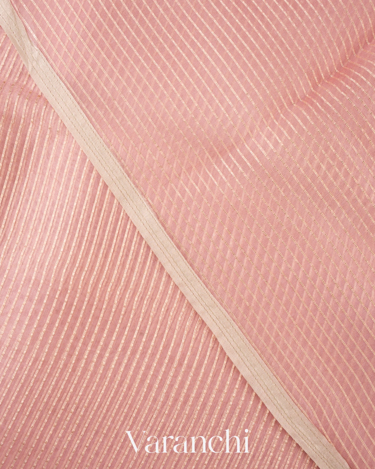 Soft Baby Pink Striped Pure Kora Silk Saree