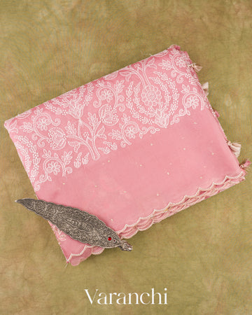 Rose Pink Pure Kora Silk Handloom Saree