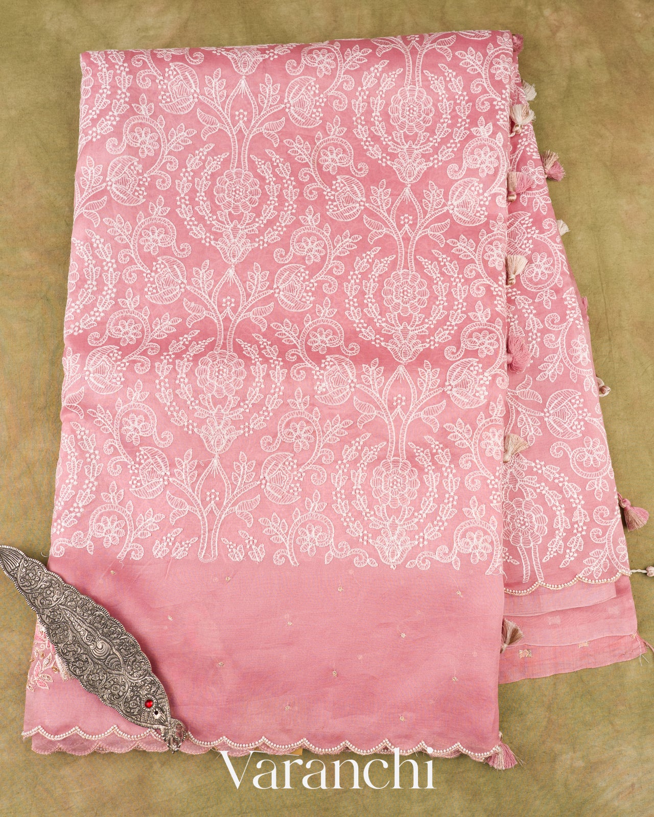 Rose Pink Pure Kora Silk Handloom Saree