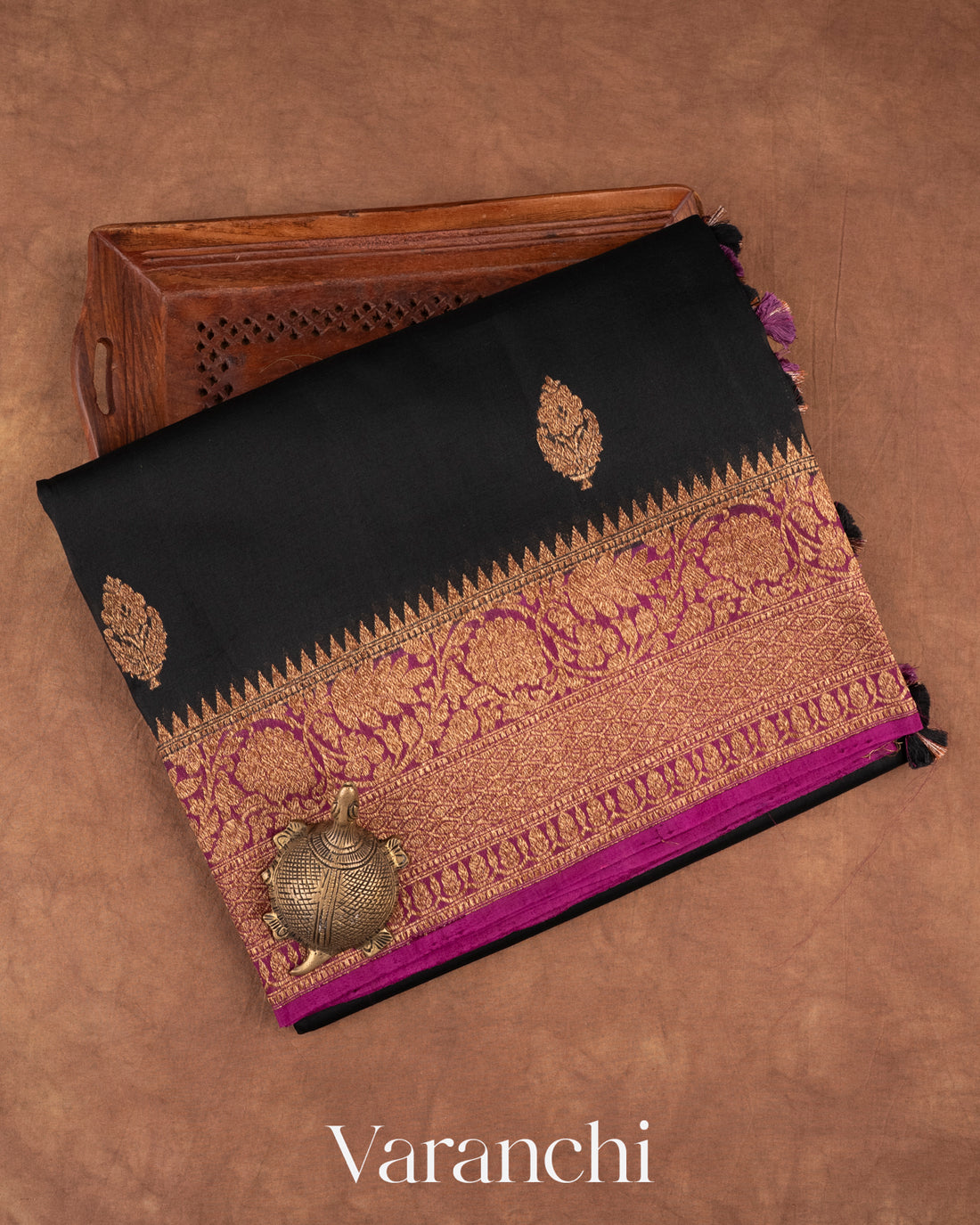 Black Pure Kora Silk Handloom Saree