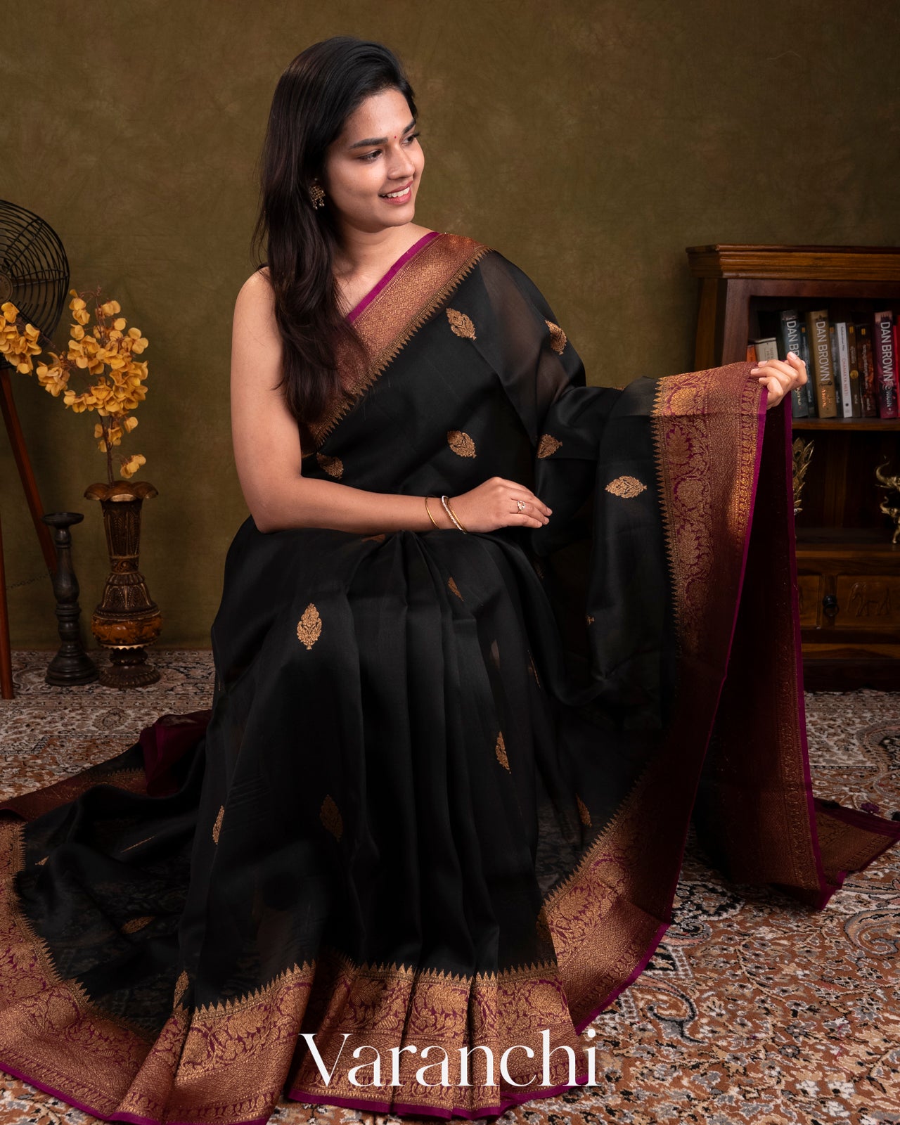 Black Pure Kora Silk Handloom Saree