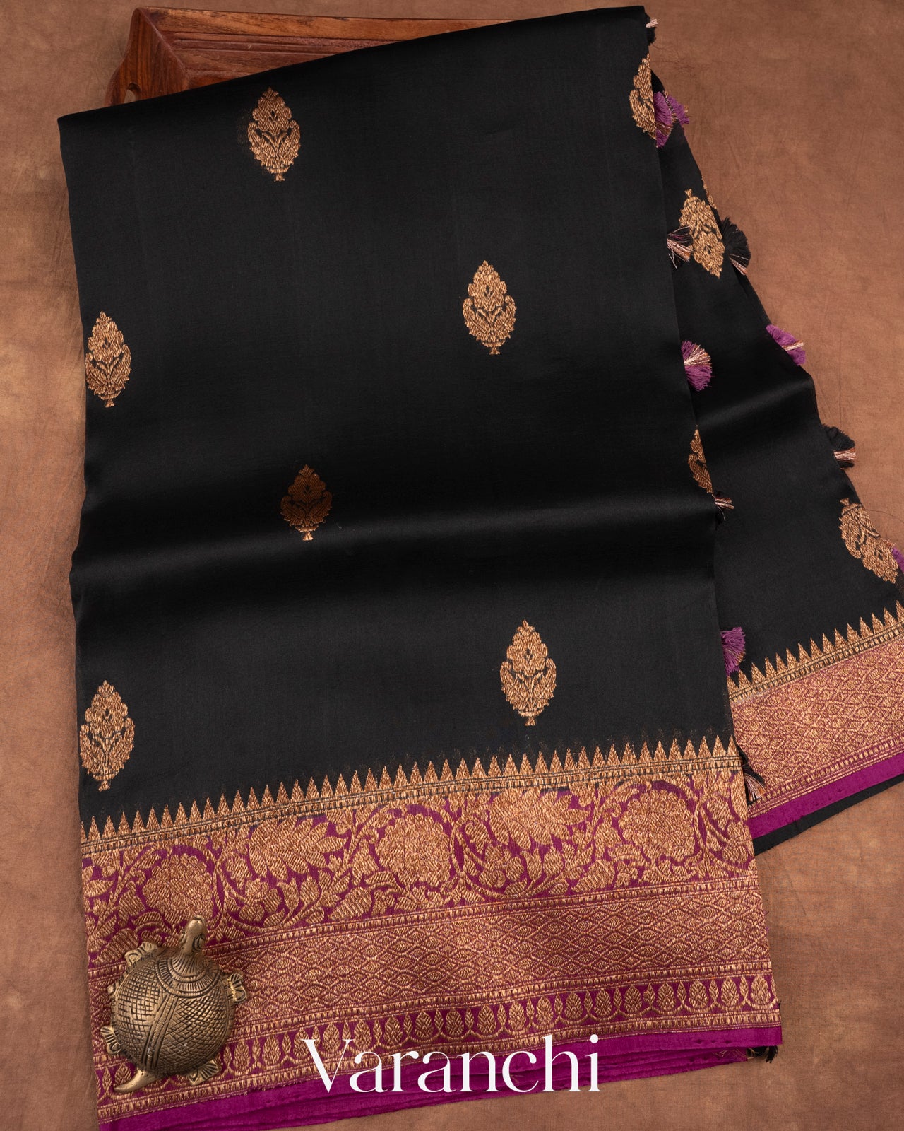 Black Pure Kora Silk Handloom Saree