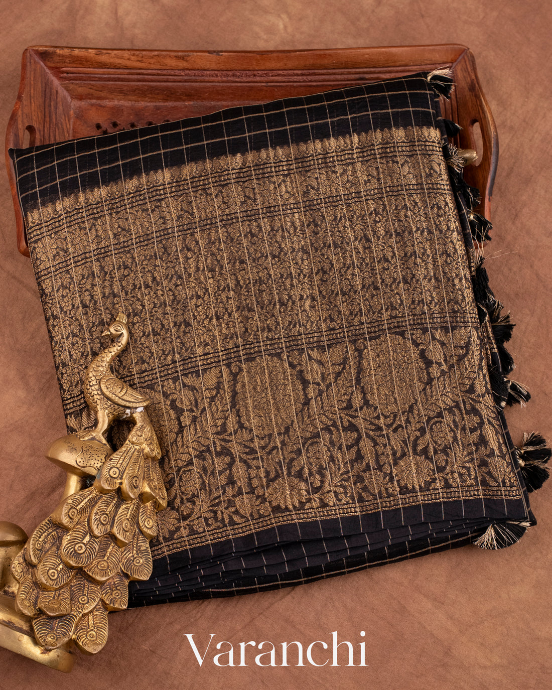 Black Pure Crush Kora Silk Saree