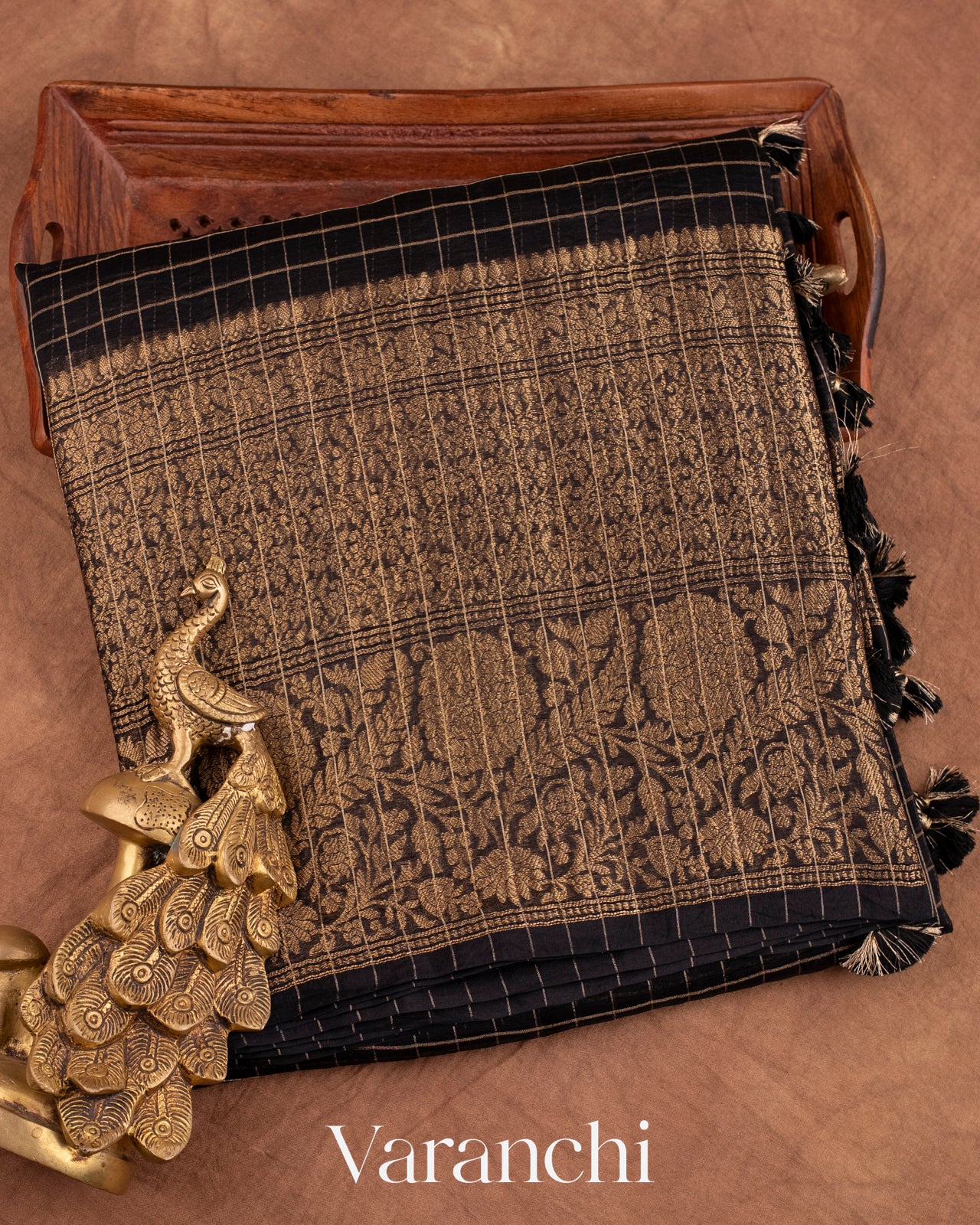 Black Pure Crush Kora Silk Saree