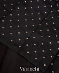 Jet Black Hand-Painted and Embroidered Pure Kora Silk Saree