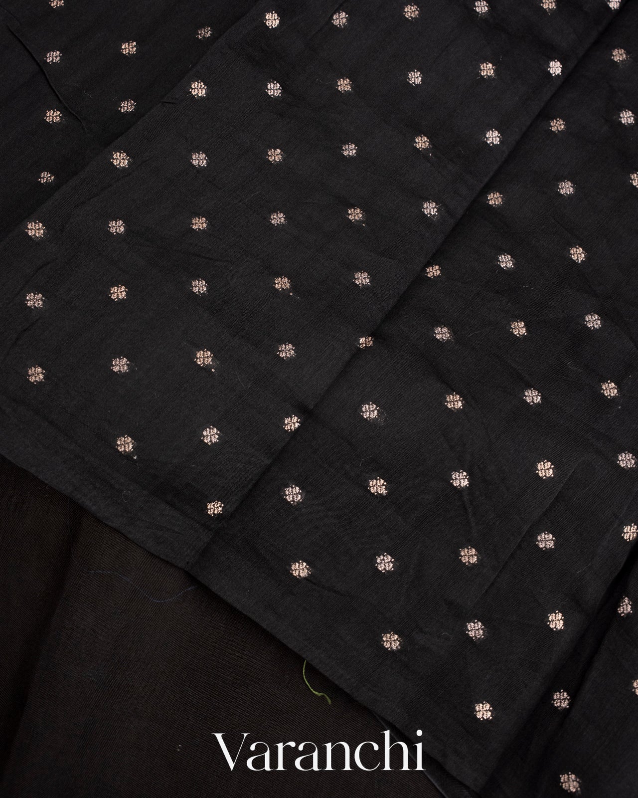 Jet Black Hand-Painted and Embroidered Pure Kora Silk Saree