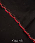 Jet Black Hand-Painted and Embroidered Pure Kora Silk Saree