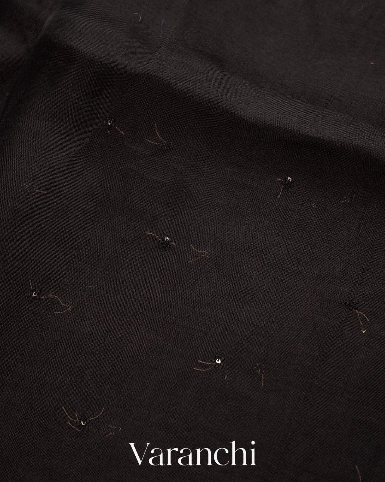 Jet Black Hand-Painted and Embroidered Pure Kora Silk Saree