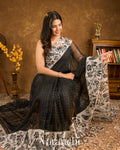 Black Digital Printed Pure Kora Silk Saree