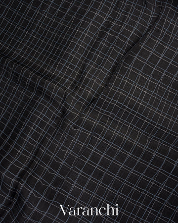 Black Digital Printed Pure Kora Silk Saree