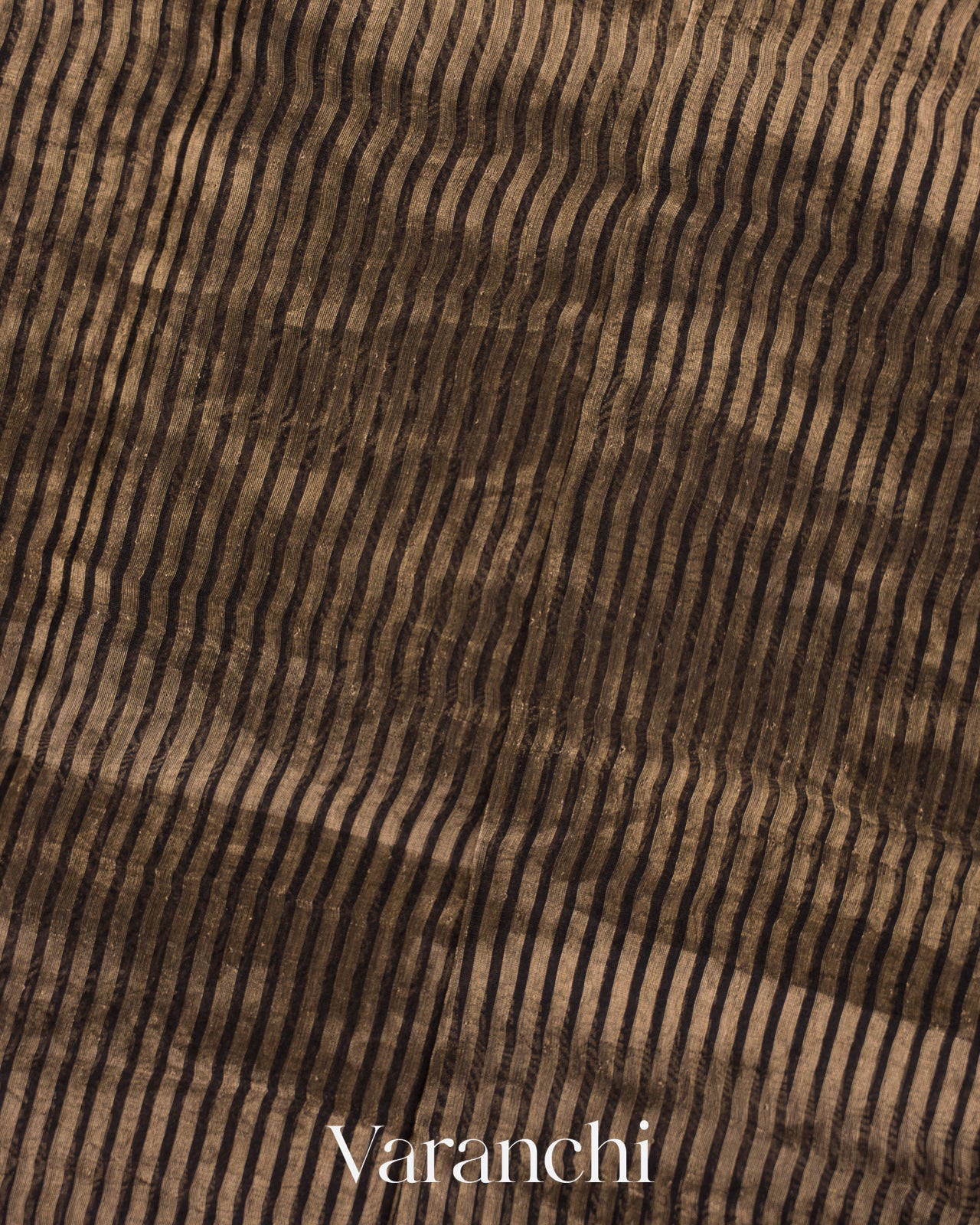 Black Tissue Striped and Embroidered Border Pure Kora Silk Saree