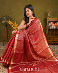 Chilly Red Striped Pure Kora Silk Saree