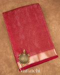 Chilly Red Striped Pure Kora Silk Saree