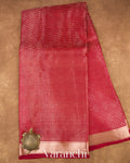 Chilly Red Striped Pure Kora Silk Saree