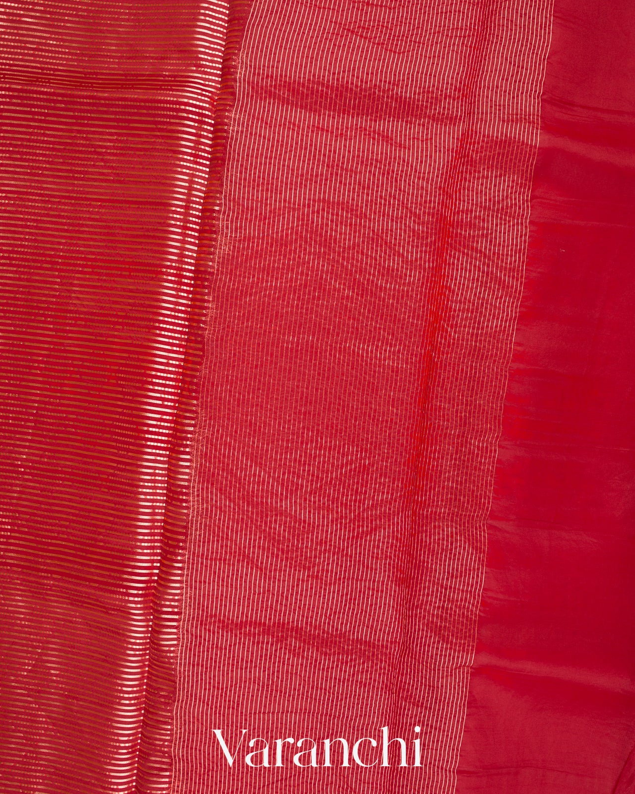 Chilly Red Striped Pure Kora Silk Saree