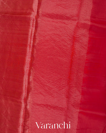 Chilly Red Striped Pure Kora Silk Saree
