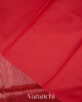 Chilly Red Striped Pure Kora Silk Saree