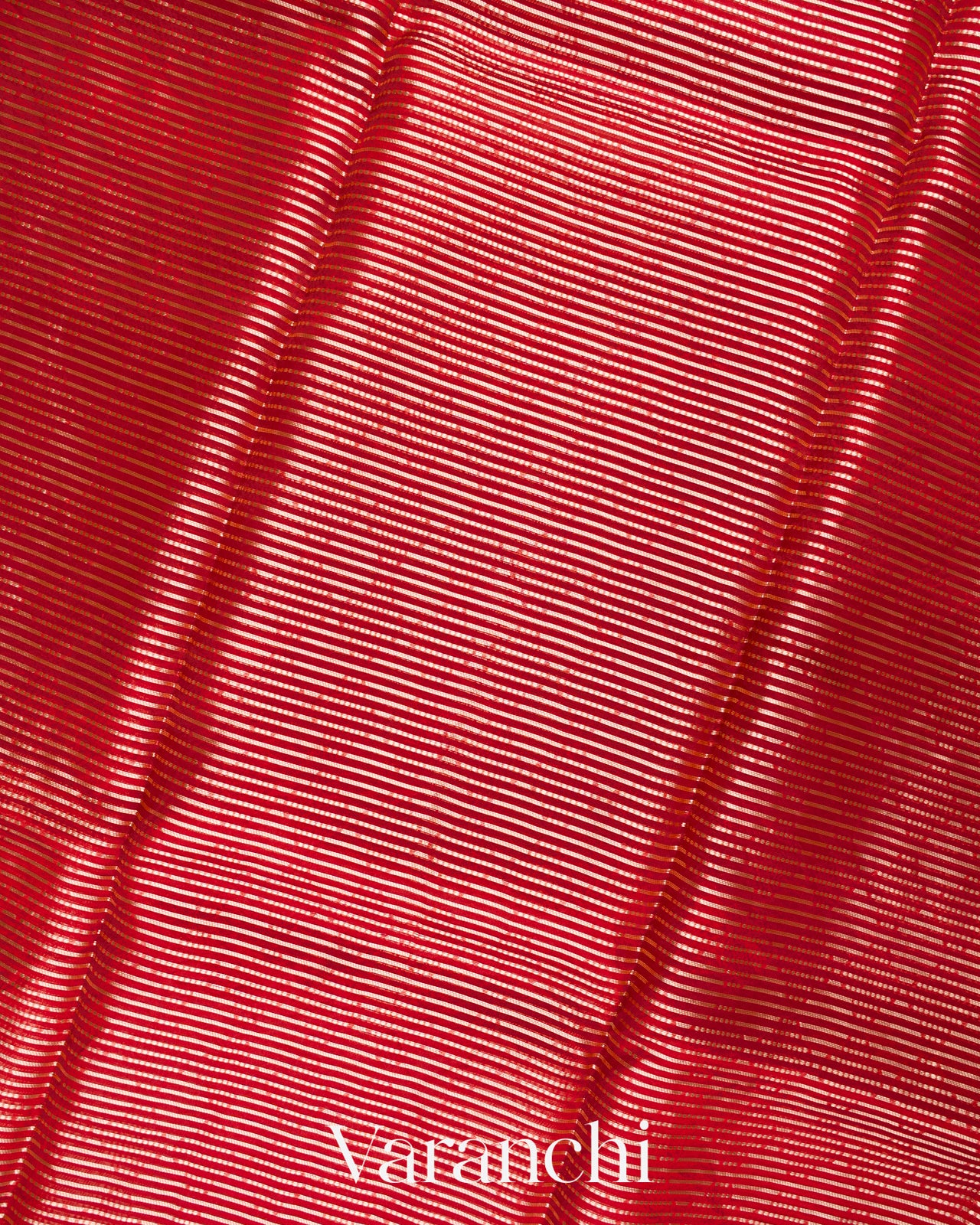 Chilly Red Striped Pure Kora Silk Saree