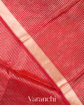 Chilly Red Striped Pure Kora Silk Saree