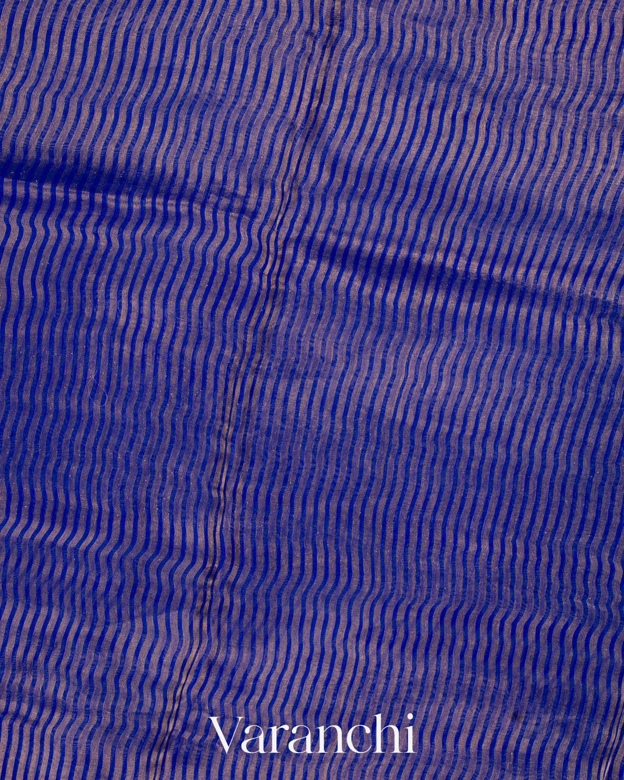 Blue Tissue Striped and Embroidered Border Pure Kora Silk Saree