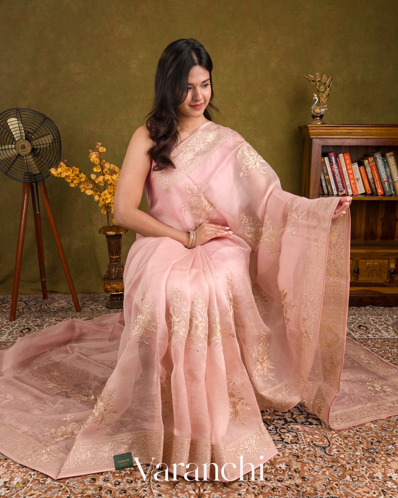 Blush Pink Embroidered Pure Kora Silk Saree