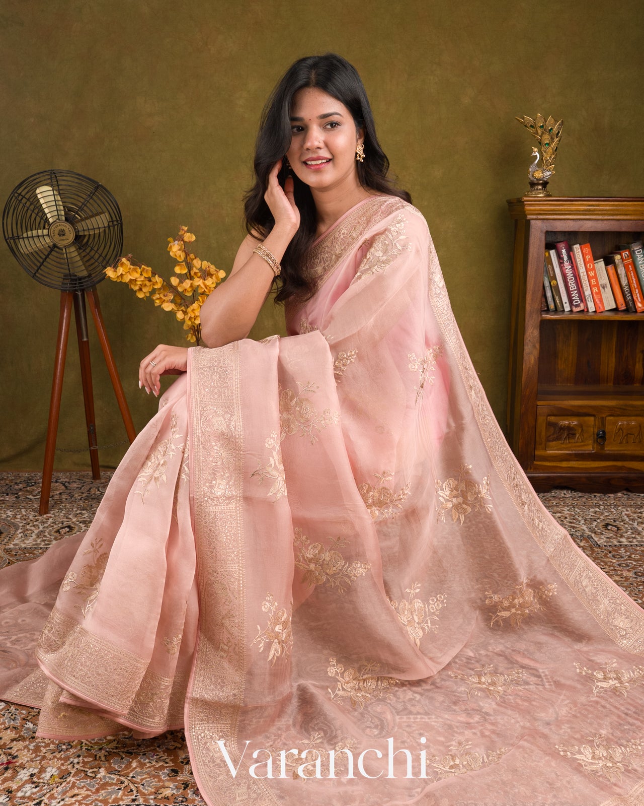 Blush Pink Embroidered Pure Kora Silk Saree