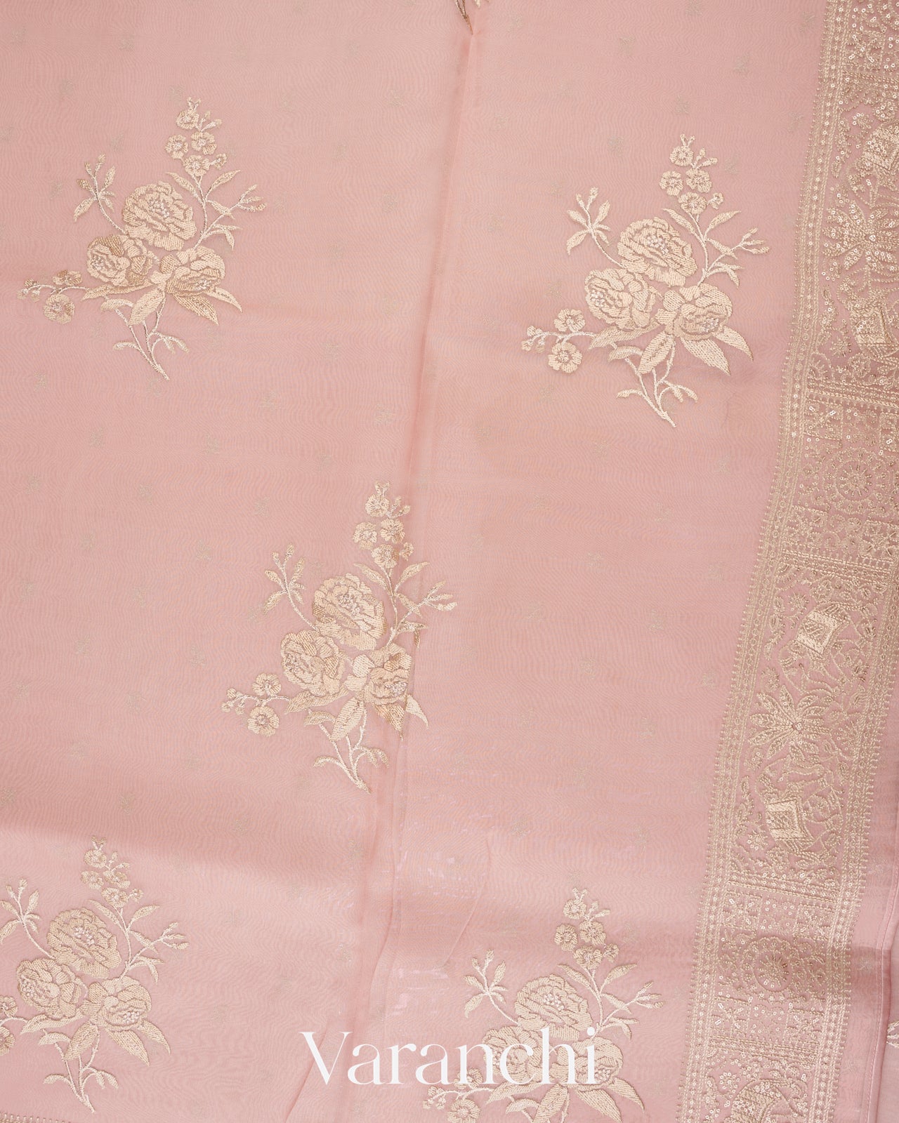 Blush Pink Embroidered Pure Kora Silk Saree