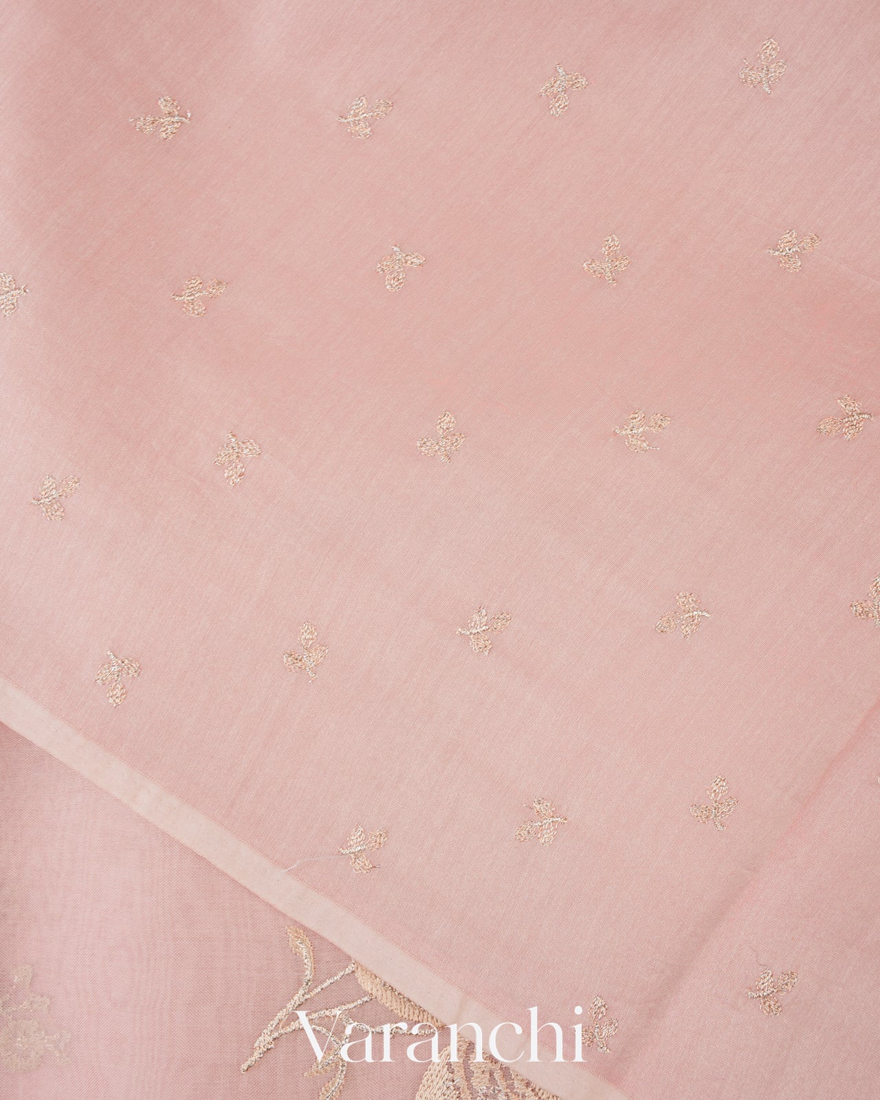 Blush Pink Embroidered Pure Kora Silk Saree